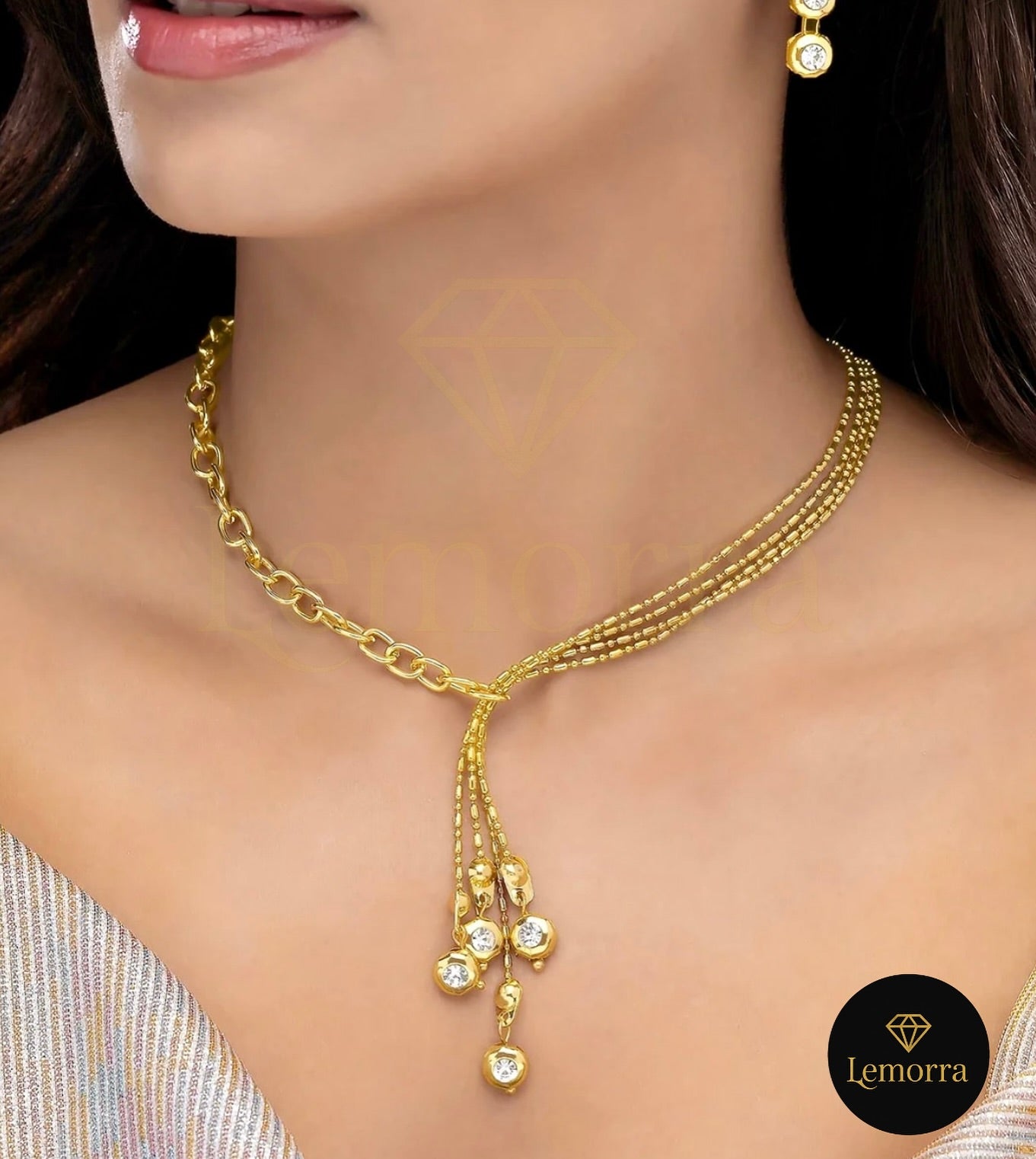 Gold Chain & Crystal Tassel Y-Necklace Set