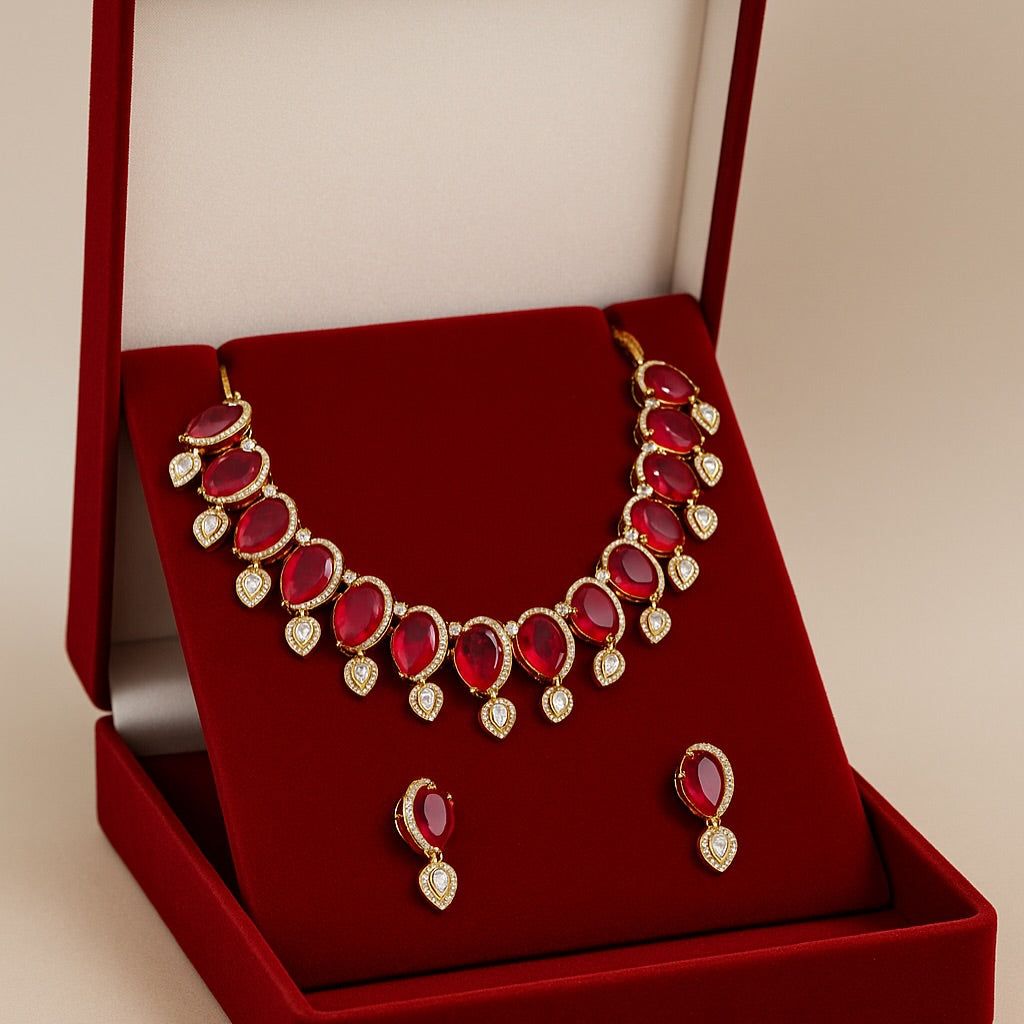 Ruby Red Statement Necklace Set