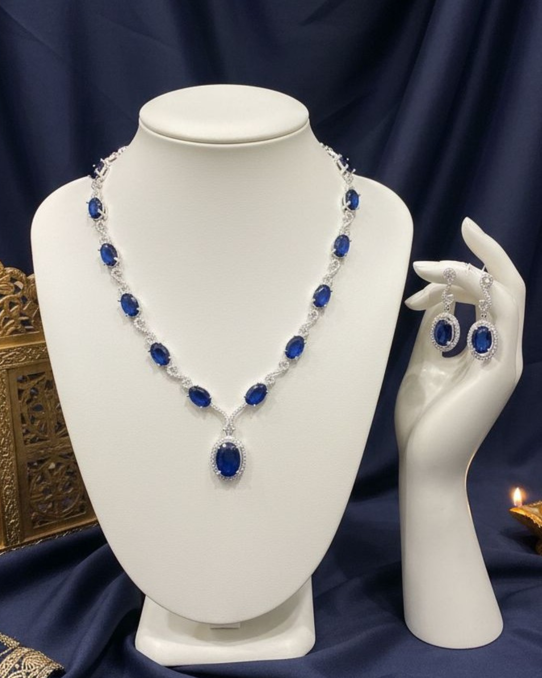 Royal Blue Stone Necklace Set for Women