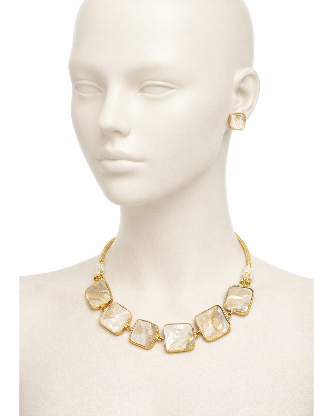 Mother of Pearl Brass Necklace Set with Earrings – Elegant Statement Jewelry
