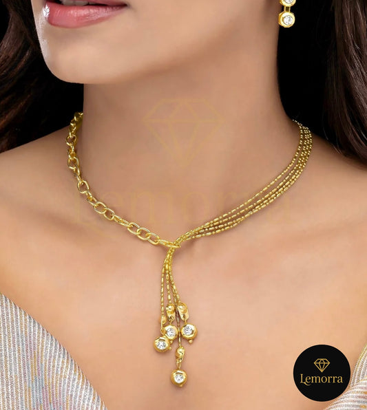 Gold Chain & Crystal Tassel Y-Necklace Set