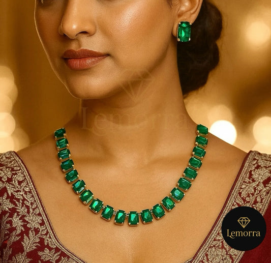 Modern Emerald Cut Statement Necklace Set