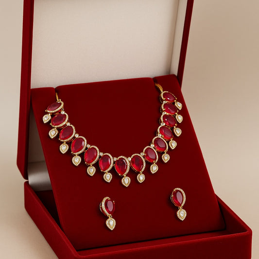 Ruby Red Statement Necklace Set