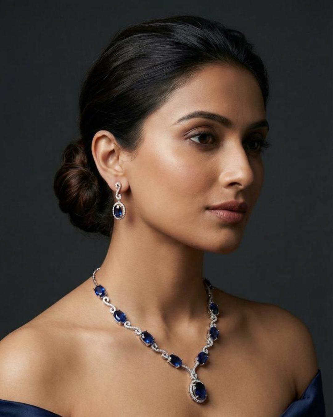 Royal Blue Stone Necklace Set for Women