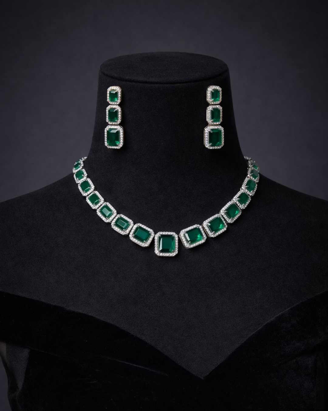Emerald Green Stone Necklace Set for Women | Party  Wear Artificial Jewellery