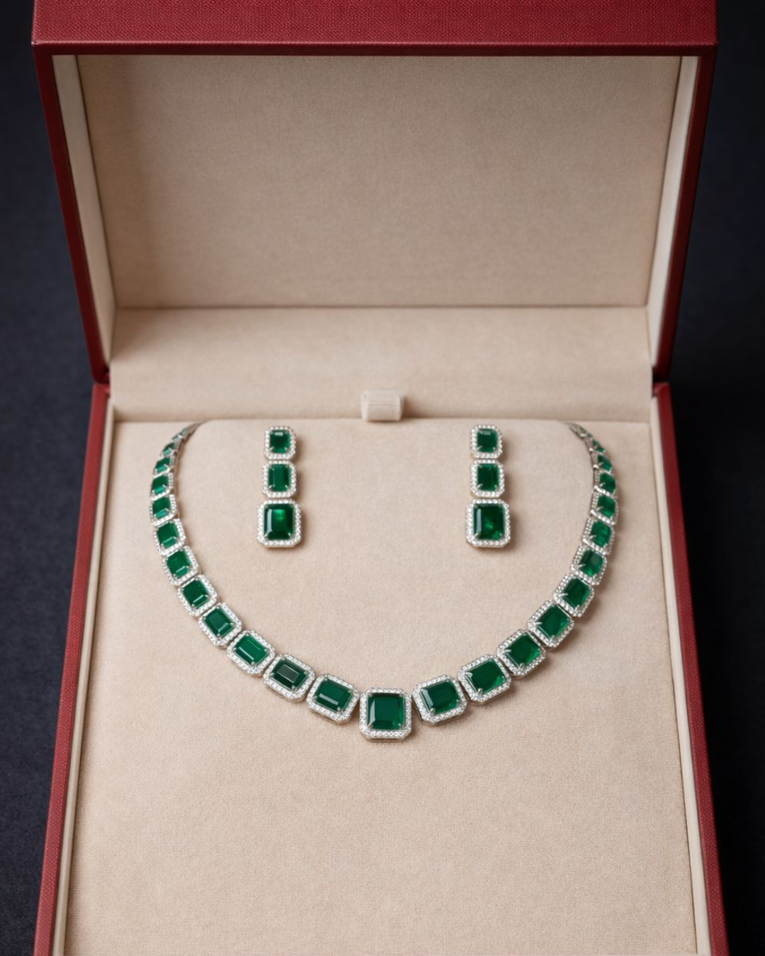 Emerald Green Stone Necklace Set for Women | Party  Wear Artificial Jewellery