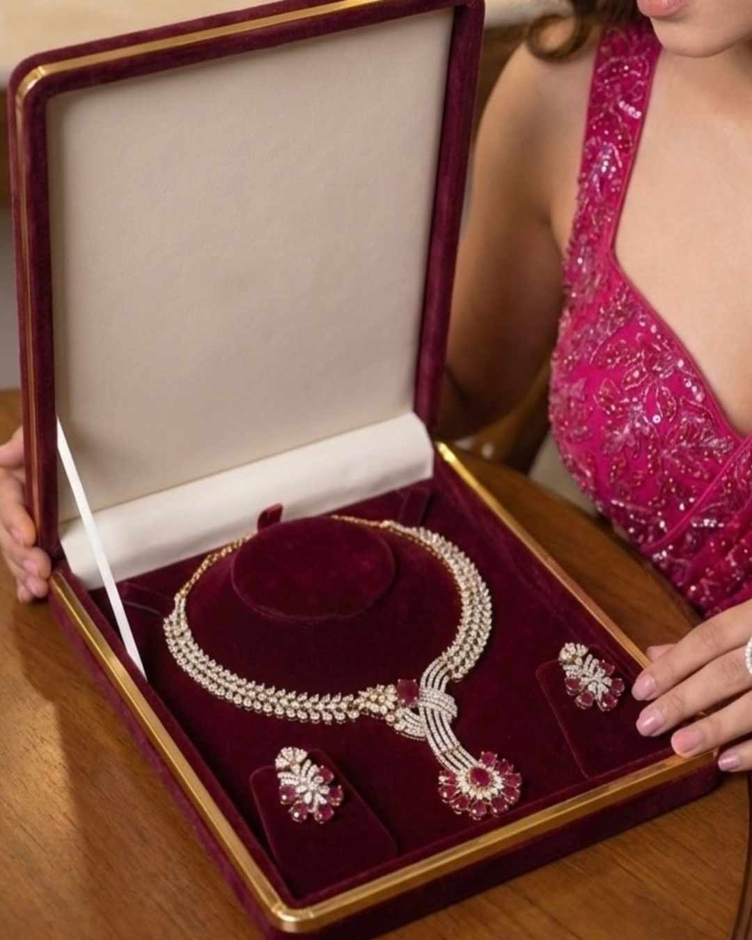Fuchsia Glam and Adorned with Ruby-Studded Diamonds Set