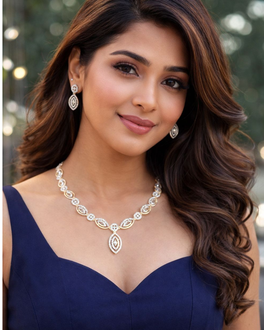 Luxury Crystal Teardrop Pendant Necklace Set – Gold Finish