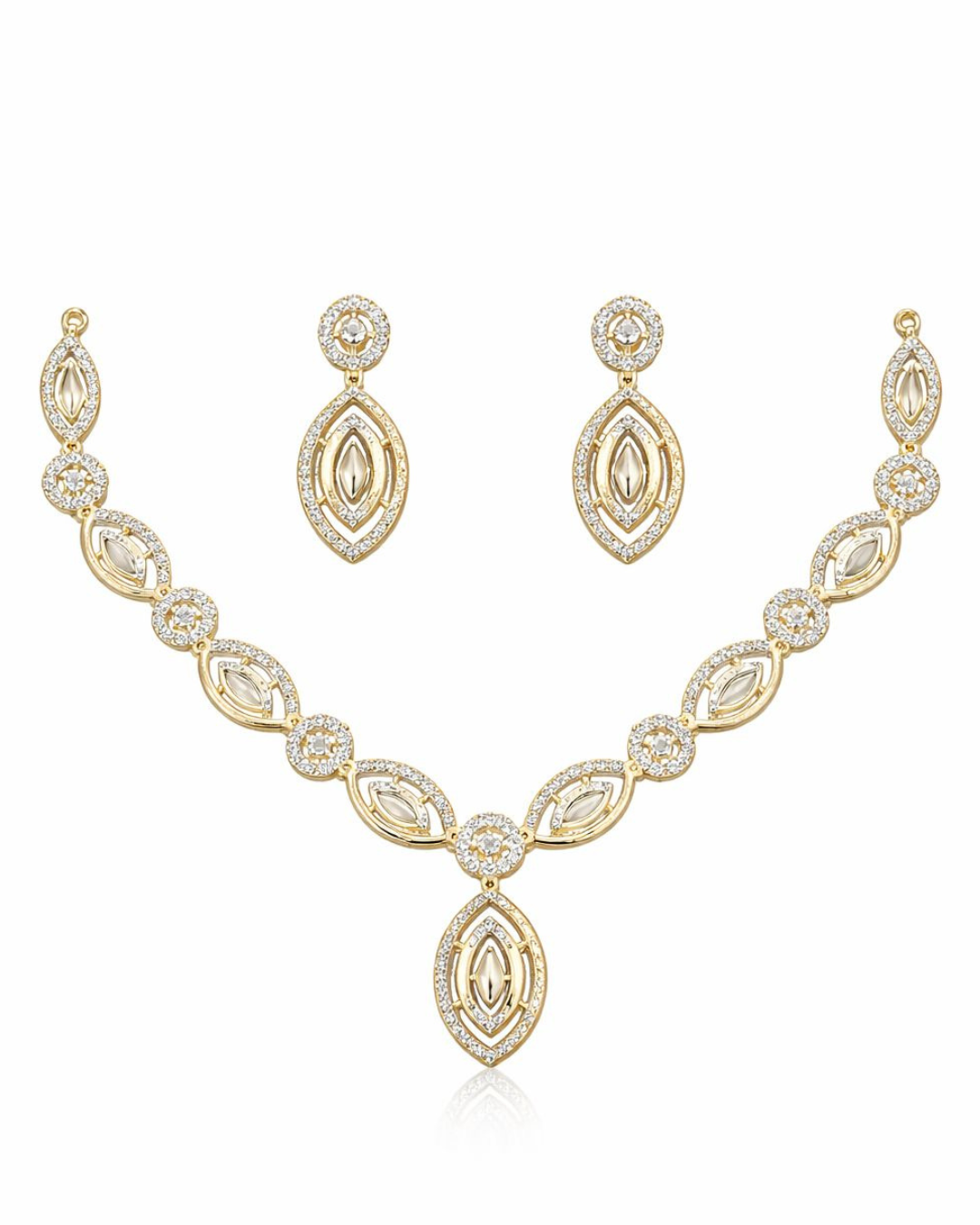 Luxury Crystal Teardrop Pendant Necklace Set – Gold Finish