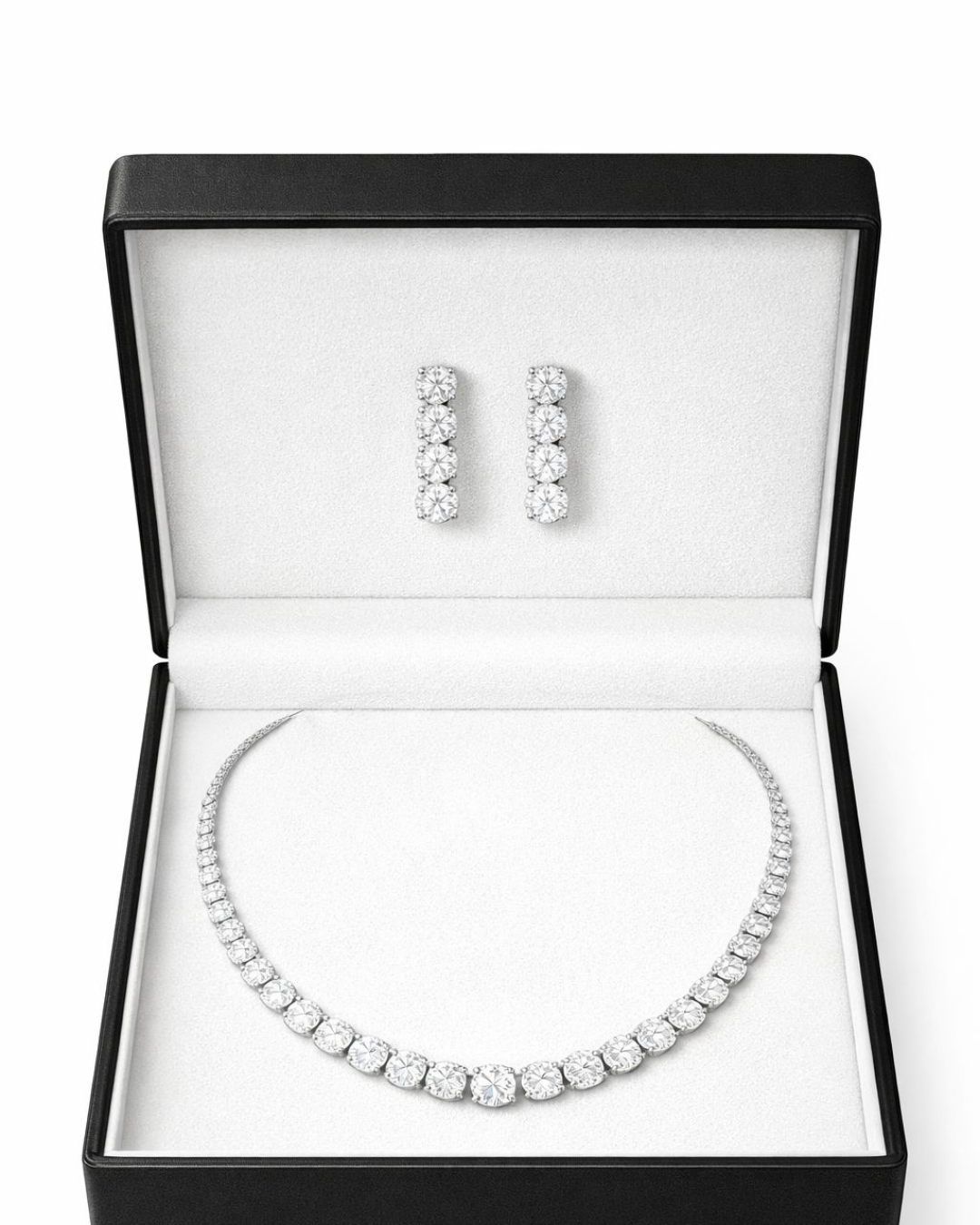 Premium Diamond-Look Crystal Necklace & Long Earrings Set – Gold Finish