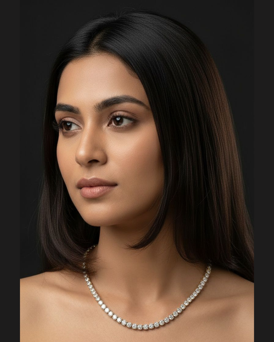 Premium Diamond-Look Crystal Necklace & Long Earrings Set – Gold Finish