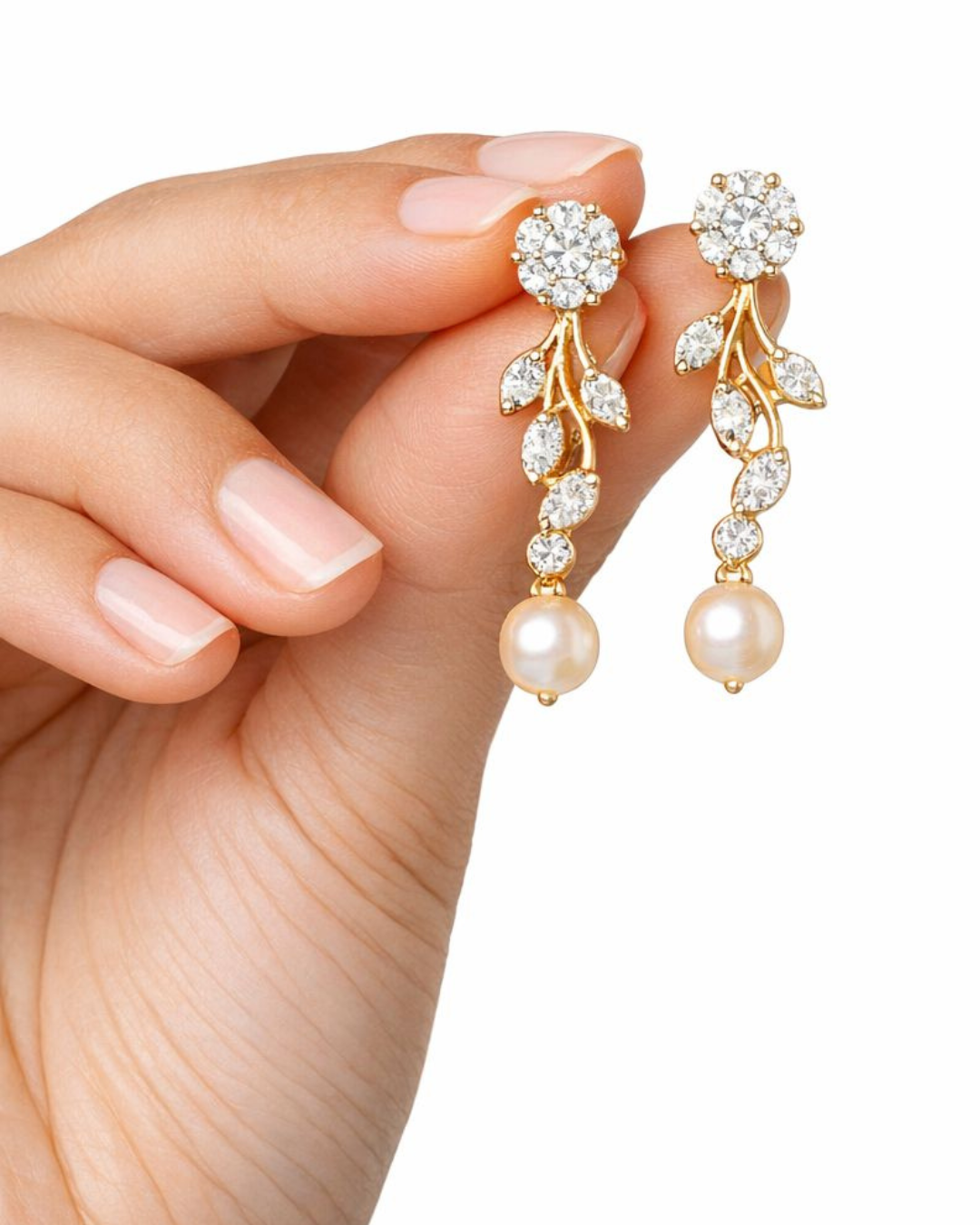 Premium Gold Finish Floral Crystal Necklace & Earrings Set