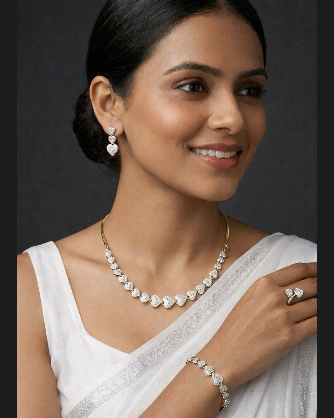 Luxury Heart Crystal Jewellery Set – Necklace, Earrings, Bracelet & Ring