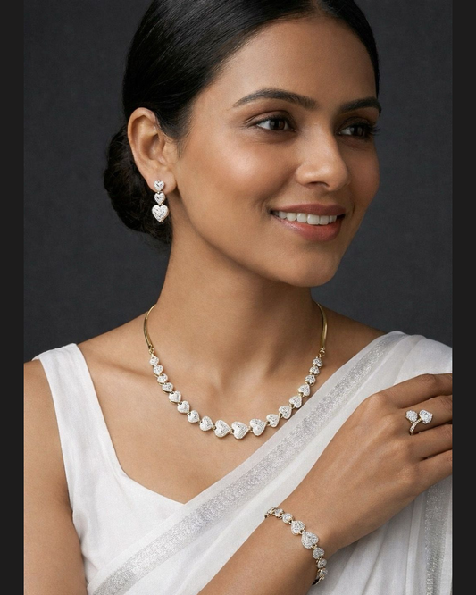 Luxury Heart Crystal Jewellery Set – Necklace, Earrings, Bracelet & Ring