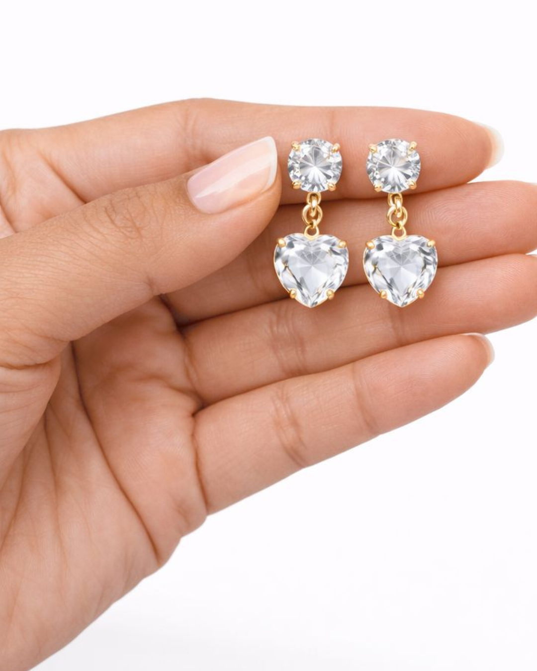 Premium Gold Finish Heart Diamond-Look Necklace & Earrings Set