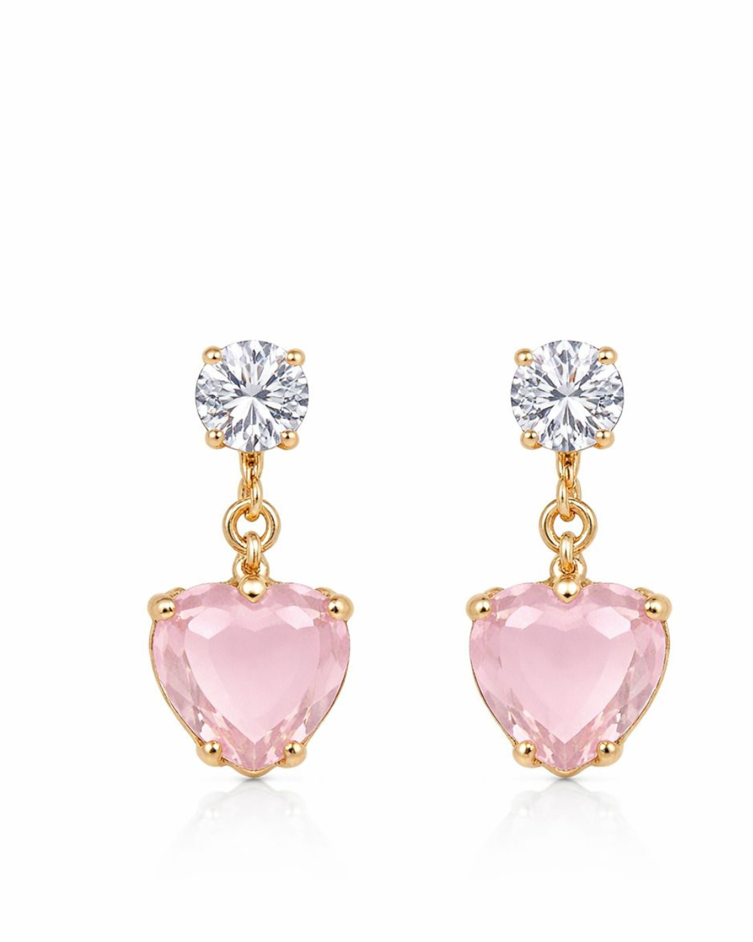 Premium Gold Finish Pink Crystal Heart Necklace & Earrings Set