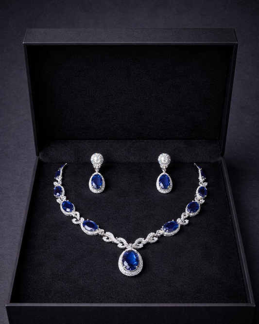 Royal Blue Stone Necklace Set for Women