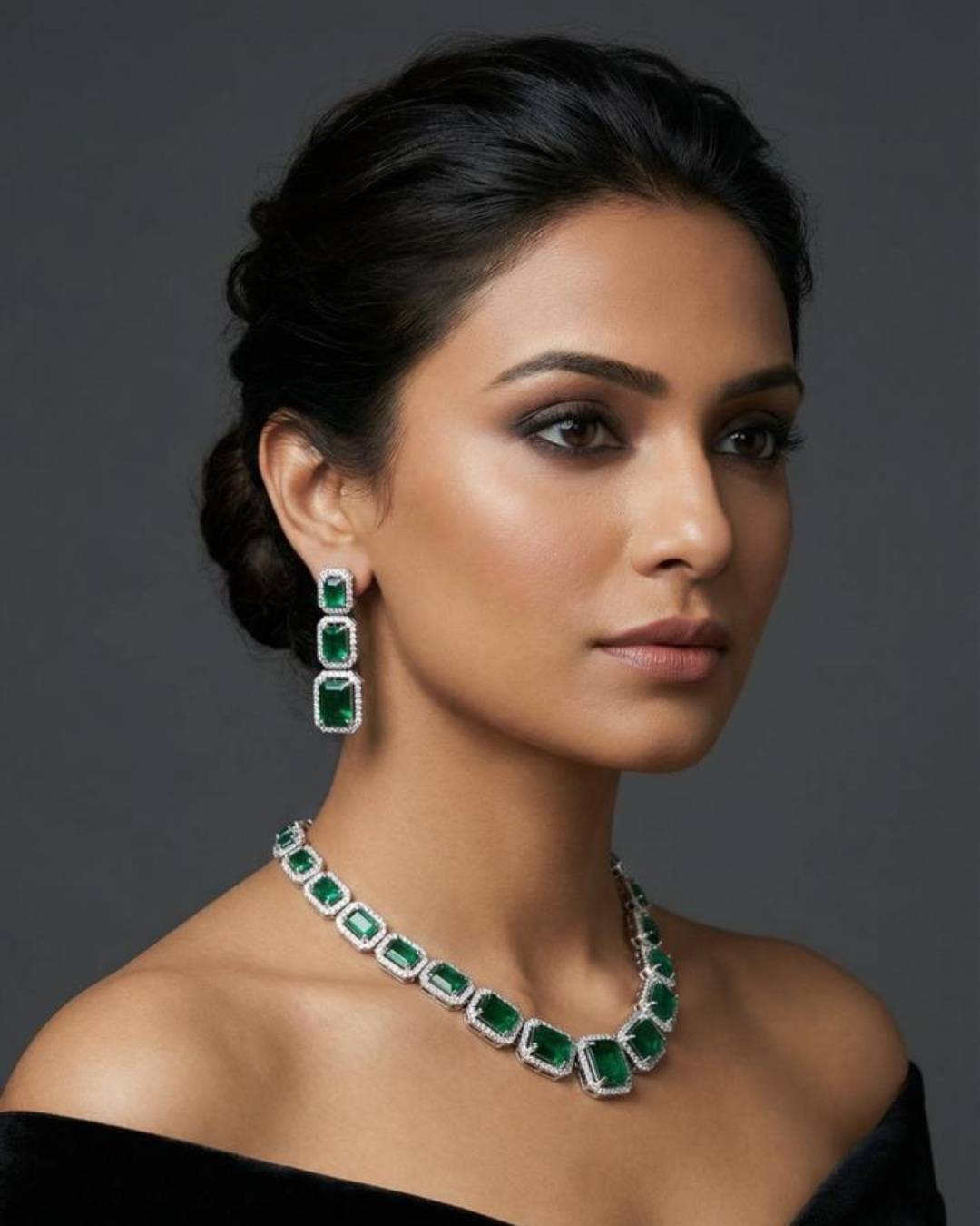 Emerald Green Stone Necklace Set for Women | Party  Wear Artificial Jewellery