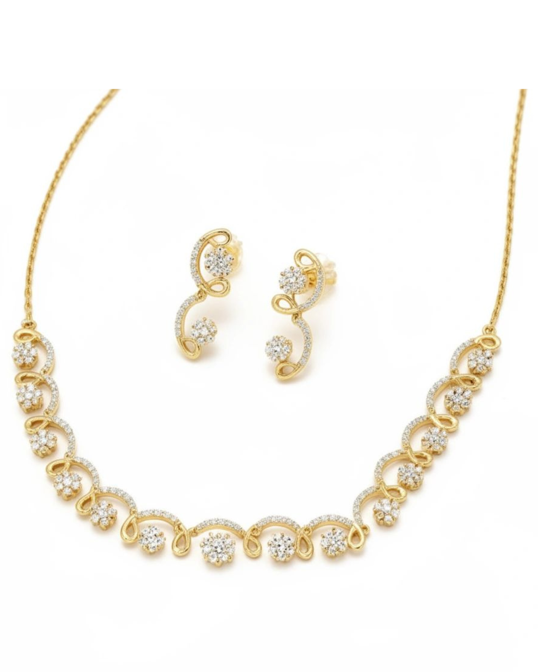 Lemorra Classic Gold Floral Diamond Necklace Set
