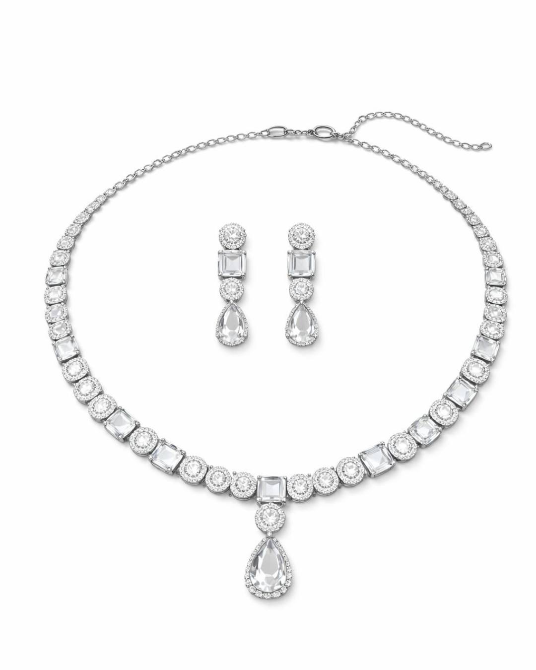 Luxury Crystal Diamond Necklace Set with Matching Earrings