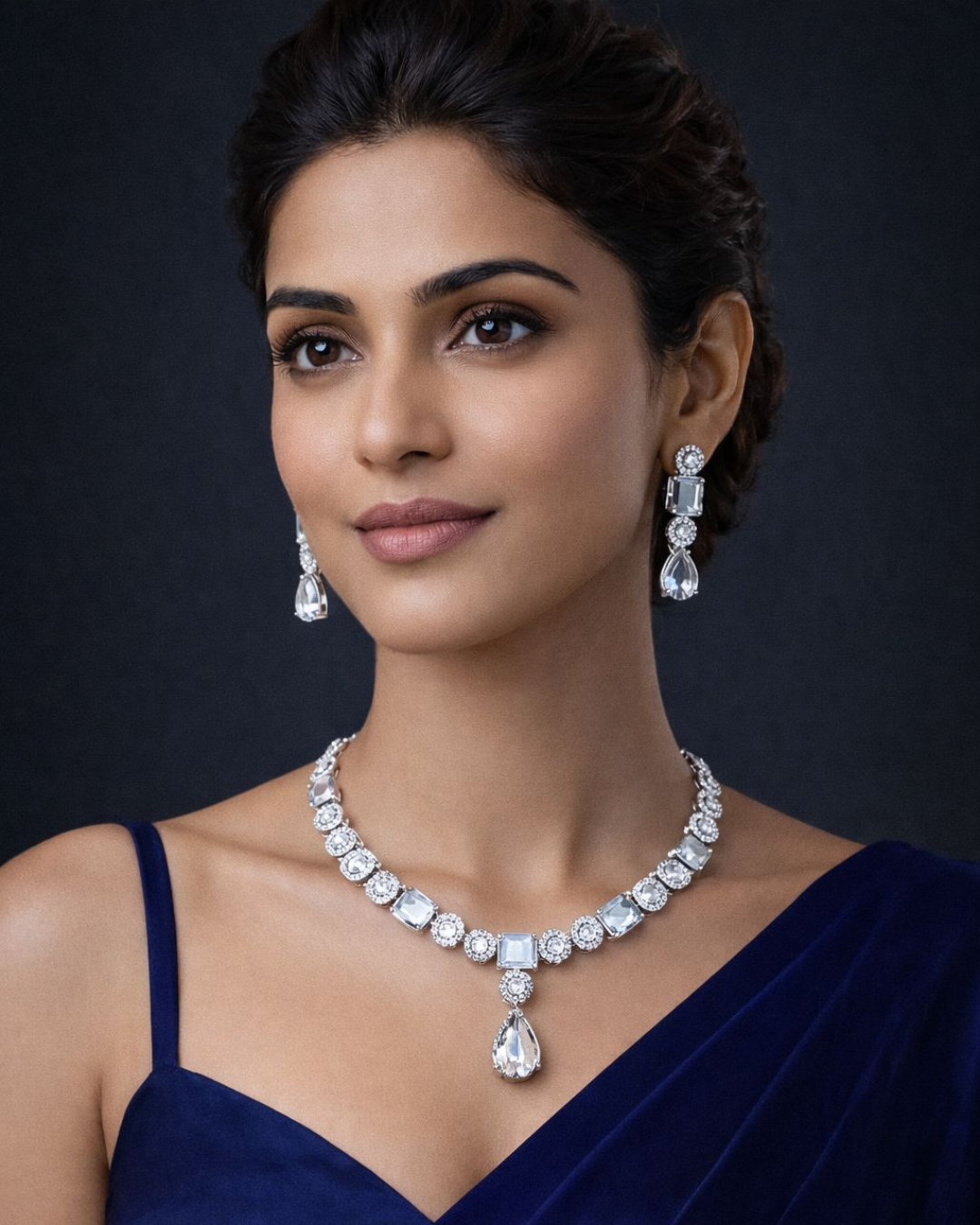 Luxury Crystal Diamond Necklace Set with Matching Earrings