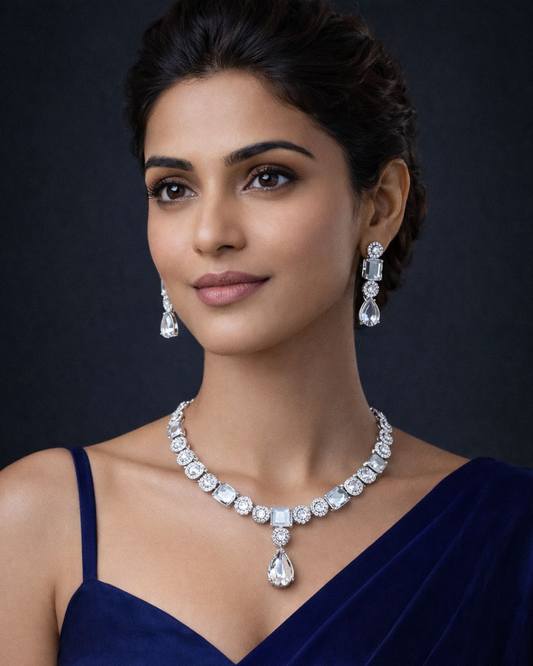 Luxury Crystal Diamond Necklace Set with Matching Earrings