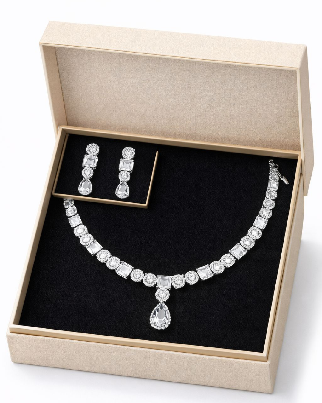Luxury Crystal Diamond Necklace Set with Matching Earrings