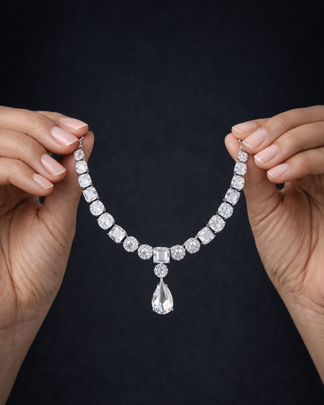 Luxury Crystal Diamond Necklace Set with Matching Earrings