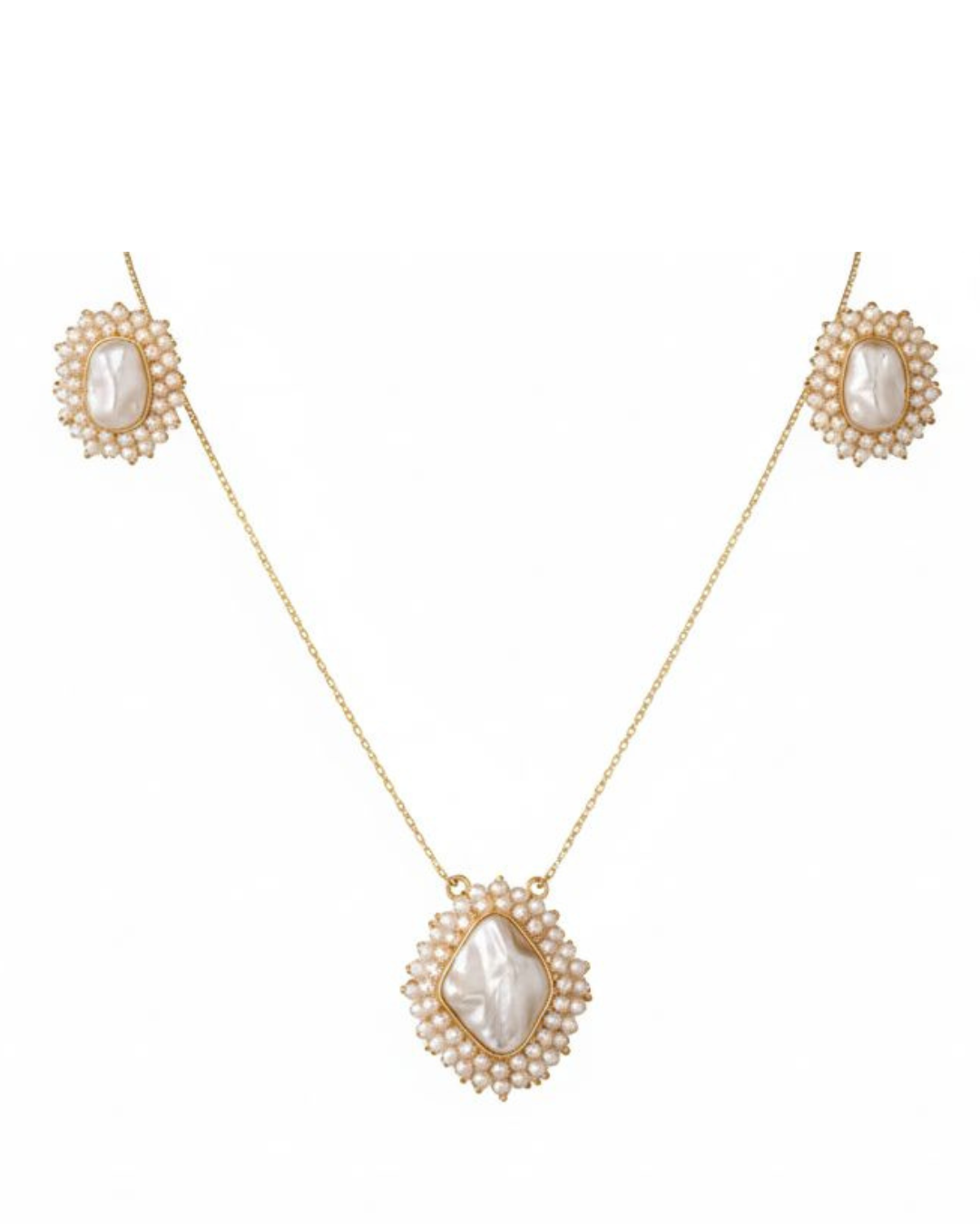 Lemorra Vintage Pearl Statement Necklace Set for Women | Elegant Gold Plated Pendant & Earrings