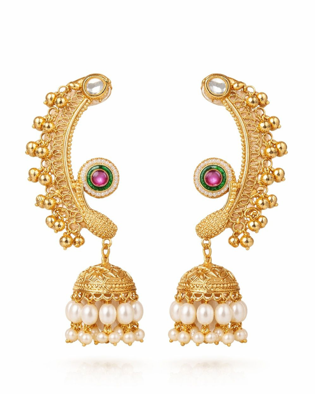 Royal Kundan Pearl Jhumka Ear Cuff Earrings for Women – Traditional Indian Wedding Jewelry
