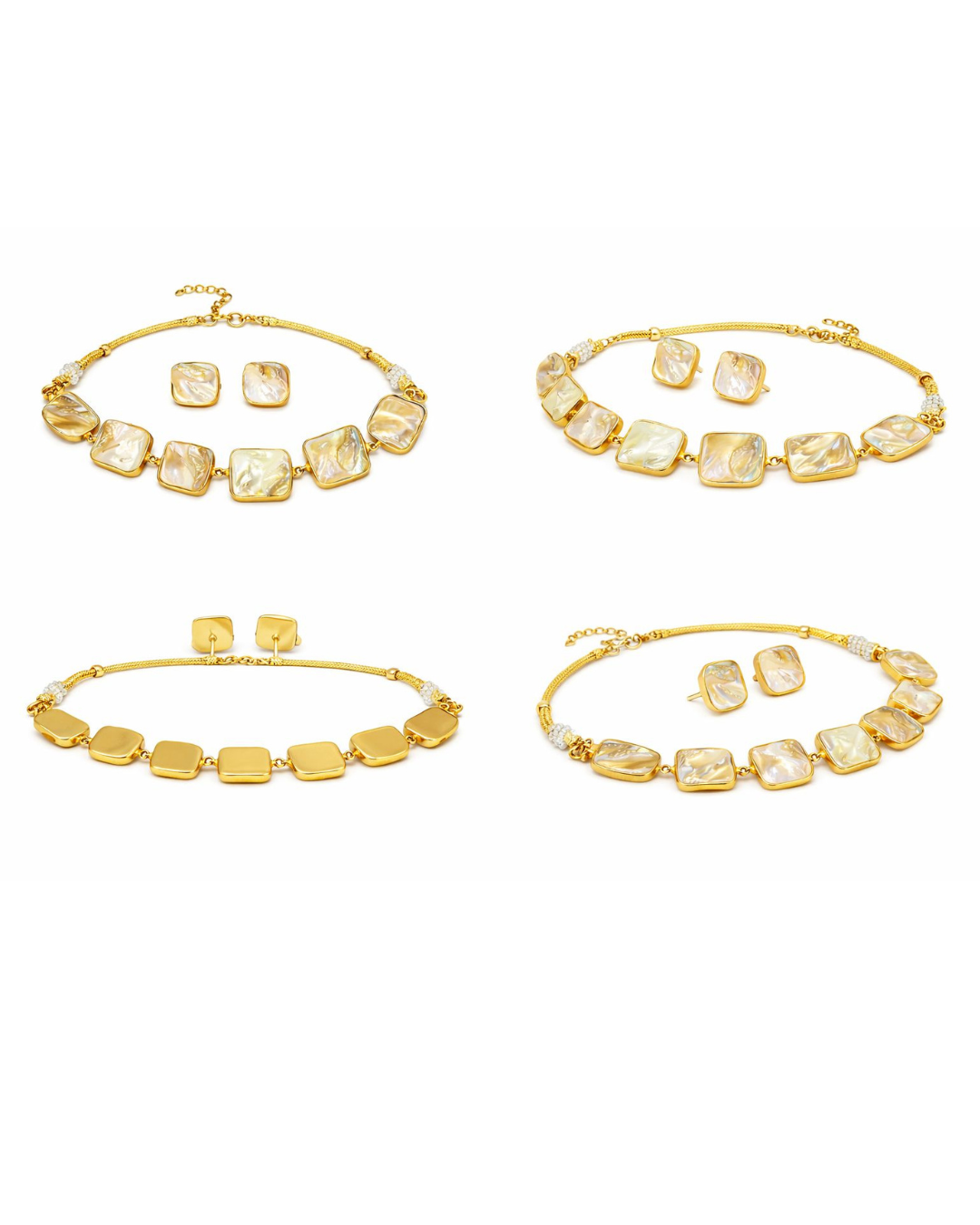 Mother of Pearl Brass Necklace Set with Earrings – Elegant Statement Jewelry