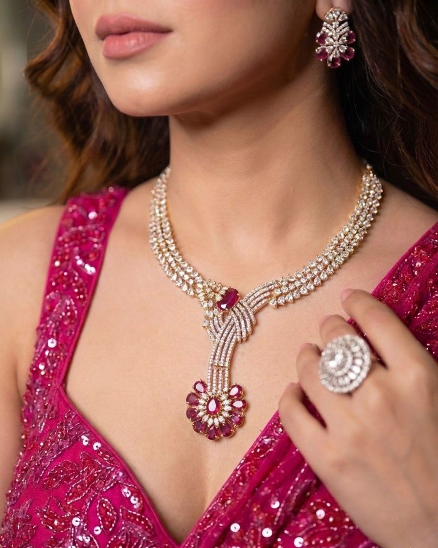 Ruby Luxe Partywear CZ Necklace Set