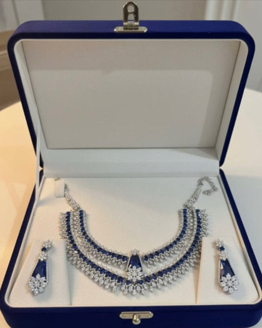 Royal Sapphire Halo Choker Set – Premium CZ Diamonds | Lemorra Luxury Collection